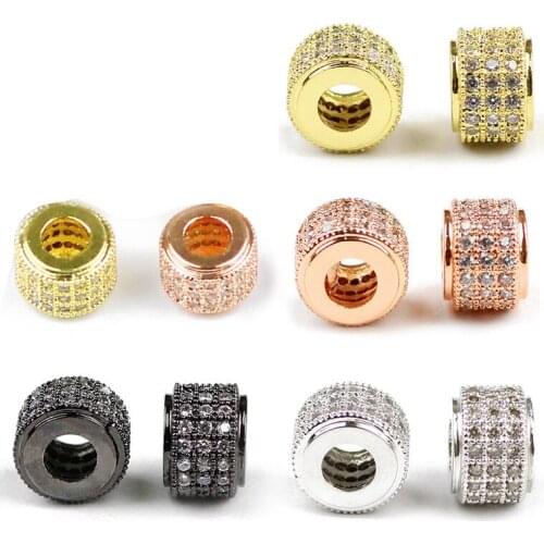 HGKLBB 2pcs White Zircon Copper Spacer beads 8mm Crystal CZ Charms Loose beads for Jewelry making Pendants bracelet DIY findings