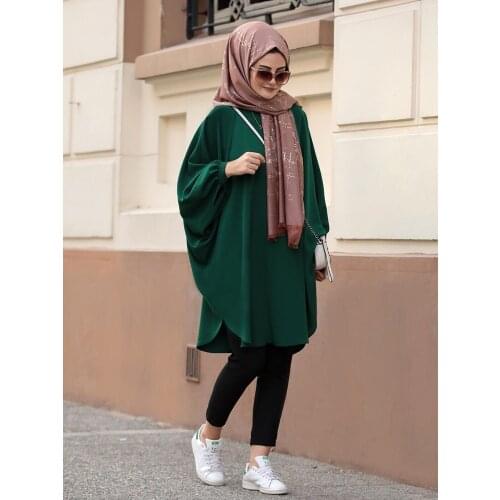 Hijab Tunic Muslim Women Fashion Wide Cut Bat Sleeve New Season High Quality Crepe Fabric Arabia Dubai Europe Moroccan Model