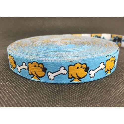 HOT!!! 2015 NEW wholesale 5/8'' 16mm Wide Yellow dog and white bones Woven Jacquard Ribbon dog chain accessories 10yards/lot