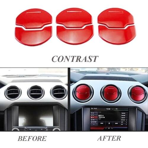 JEAZEA New 6pcs Red Car Interior Dashboard Central Air Condition Vent Outlet Trim Sticker For Ford Mustang 2015 2016 2017