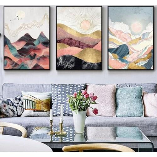 Modern Sunset Landscape Art Posters and Prints Mountain Nature Scenery Wall Art Canvas Painting Abstract Pictures Home Decor