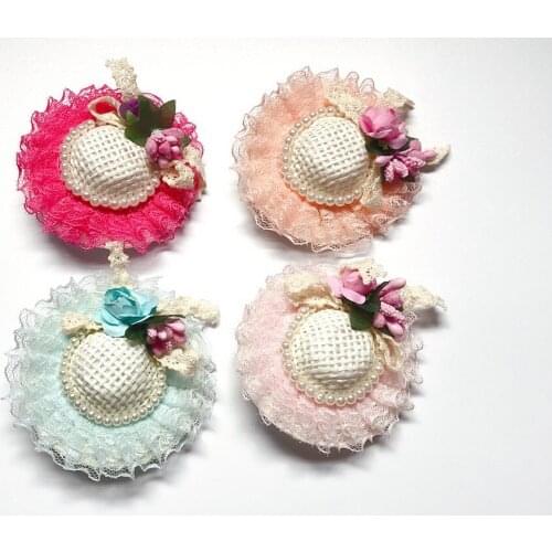 Boutique ins 20pcs Fashion Cute Straw Hat Hair Clips Solid Floral Lace Cap Hairpins Princess Headwear Party Hair Accessories