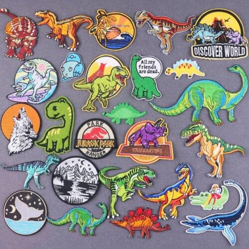 Dinosaur Iron On Patches For Clothing Jurassic Park Embroidery Patches On Clothes Sticker Stripe For Jeans DIY Badge On Backpack