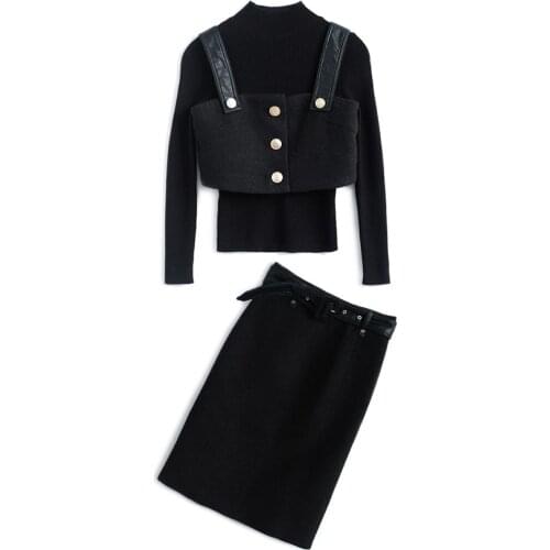 Autumn Winter Thick Warm Knitted Tops 3 Piece Set Women Skirt Ensemble Femme Conjunto Feminino Office Year-old Femal Costume