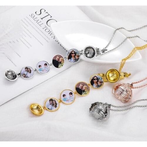30 Phase box album love necklace can open multi-layer Photo box photo hollow angel feather wings folding necklace family jewelry