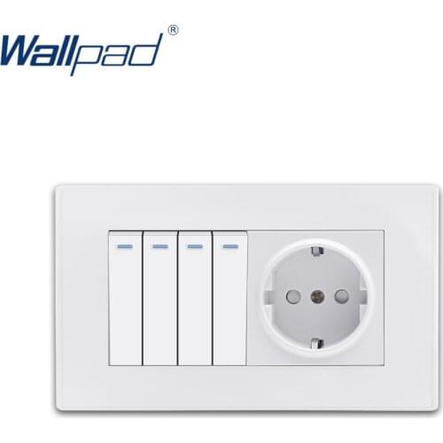 4 Gang 2 Way EU German Socket Wallpad Luxury White PC Panel Wall Light Switch Rocker Switch 16A AC110~250V