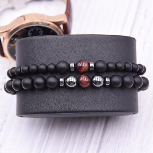 KANGKANG 2 pieces/set Couple jewelry 6mm 8mm Matte Black bead Stone Bracelets For Men&Women charming Jewelry