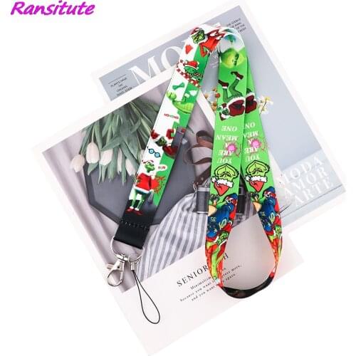 Ransitute R1967 Cartoon Green Monster Christmas Gift Lanyard For Child Students Friend Phone USB Badge Holder Necklace Hang Rope