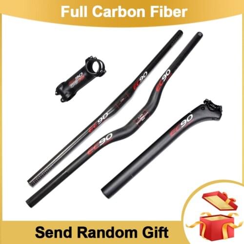 Full Carbon Fiber MTB Bike Handlebar + Aluminum Bicycle Stem Parts Set 2PCS 700mm 720mm 740mm 760mm