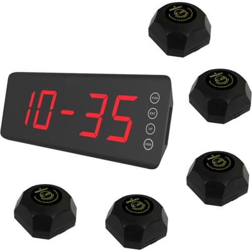 SINGCALL Wireless Waiter Servicing System, 5pcs APE560 Black Color Buttons and One Fixed Screen Receiver SC-R50