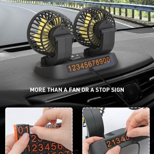 Car Fan 5V/12V/24V Universal 2 Speeds 5 Blade Cooling Fan Dual Head Rotate Car Cooler For Vehicle Dashboard Home Office Table