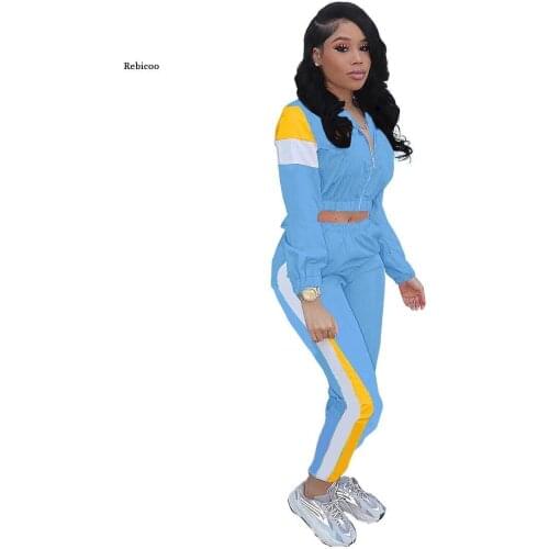Spring Safari Style Women Tracksuit Patchwork Zipper Up Long Sleeve Top Skinny Pants Suits Two Pieces Sports Equipment 3 Color