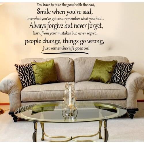 You have to take the good with the bad Quote Wall Sticker Bedroom Kids Room Smile Change Rember Life Wall Decal Living Room Viny
