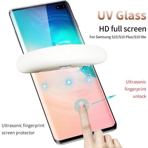 For samsung S10 S10+ S10e Full Glue Curved Glass Screen Protector Fingerprint Unlock 3D Liquid UV Tempered Glass Protector Film