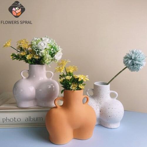 Nordic Style Female Figure Ceramic Vase Home Decoration Accessories Butt Vase Simulation Body Art Dried Flower Vase Decoration
