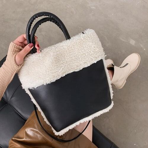 Womens Fashion Lamb Wool Handbag Top Handle Tote Bag Daily Travel Crossbody Bag A66
