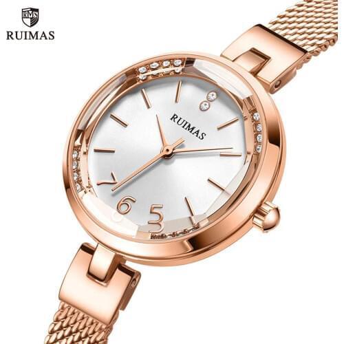 RUIMAS Quartz Watches Women Mesh Bracelet Simple Analog Wristwatch Woman Luxury Top Brand Rose Gold Watch Lady Relogio Clock 578