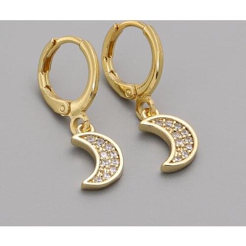 2021 New Classic Moon Star Women Dangle Earrings Pave Cubic Zircon Gold Color Dainty Drop Earrings For Women Jewelry Gift