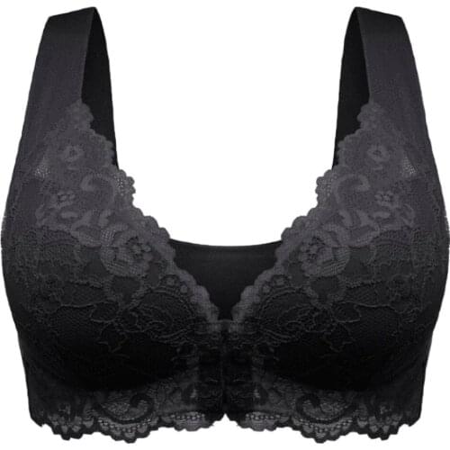 Womens Adjustable Sports Bra Front Closure Extra-Elastic Breathable Lace Trim Bra Nylon Seamless Solid Bras Sujetador Invisible