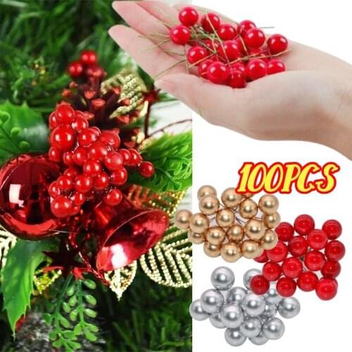 100pcs Super Pearl Plastic Stamens Artificial Flower Small Berries Cherry for Wedding Christmas Cake Box Wreaths Decoration