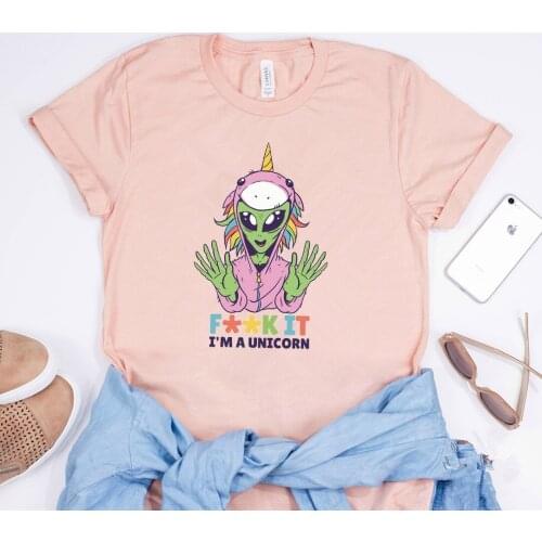 2019 Fxxk It I'm A Unicorn Funny Cartoon Alien Shirt Alien Dressed With Unicorn Costume T-shirt Cute Unicorn Tees