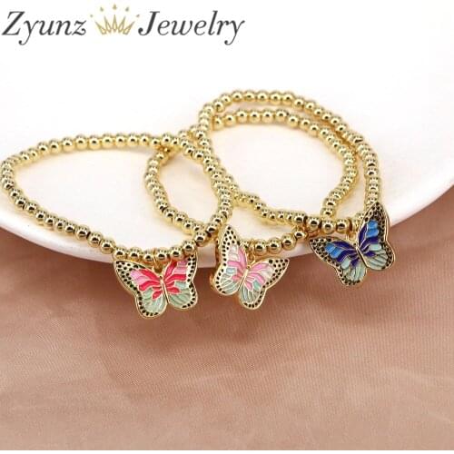 5PCS, 2021 New Arrival Enamel Butterfly Bracelet Femme Copper Gold Color Chain Charm Bracelets for Women Girls Jewelry