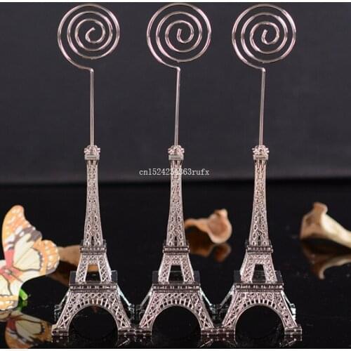 50pcs Wedding gift 16.5cm Paris Eiffel Tower Card Holders Brozen Place/Name/photo/Business Card Holder Clip Message Board Clip