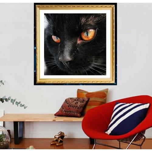 5D Diamond Embroidery Cat pattern Full Square/Round Diamond Painting Black cat Diamond Mosaic Cross Stitch Decor Painting GH164
