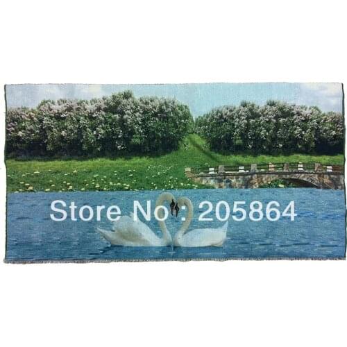 Free shipping big size wall gobelin tapestries,sweet swan lovers swimming on Parks lake,wall hanging art picture