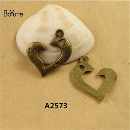 BoYuTe (60 Pieces/Lot) 24*21MM Zinc Alloy Heart Charms Antique Bronze Plated Heart Charms Diy Bracelet Necklace Jewelry Findings