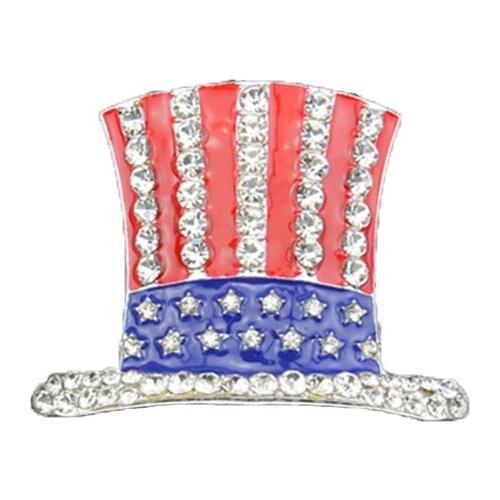 America USA Flag Hat Brooch Pin 48mm Red Blue White Enamel Rhinestone Crystal Flatback Brooch for Mens Suits July 4th Patriotic