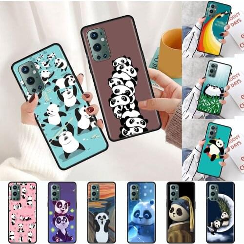 Kawaii Super Cute Panda Case for Oneplus 8T 8 7 7T 9 Pro Nord N10 N100 9R 5G Case TPU Black Mobile Phone Bag 1+ Soft Cover