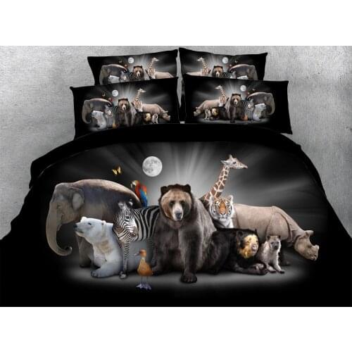 JF-033 Wild animals and bird print 4pcs kids quilt cover set for boy elephant giraffe polar bear tiger printed bedding sets