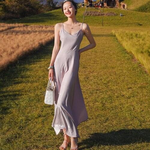Summer Party Club Shiny Maxi Dress Ladies Elegant Robe Vacation Clothes Sexy Strap Backless Sleeveless Beach Holiday Sundress
