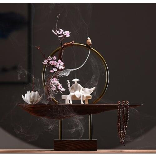 Decoration Flower Incense Burner Holder Wood Backflow Incense Burner Smoke Waterfall Room Fragrance Unplugged Home Decor BH50XXL