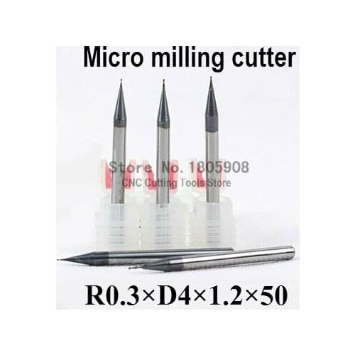Micro Ball carbide cutter 1PCS 2Flute R0.3*4*1.2*50mm alloy Ball milling cutter, CNC machine,milling machine, CNC milling tools