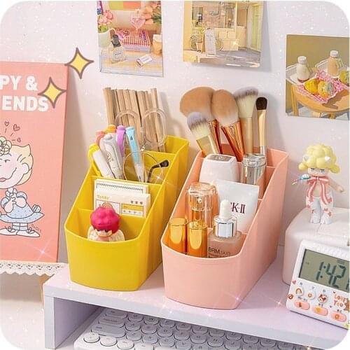 Kawaii Multifunction 4 Grid Desktop Case Organizer Pen Holder Makeup Storage Box School Office Accessories Stationery