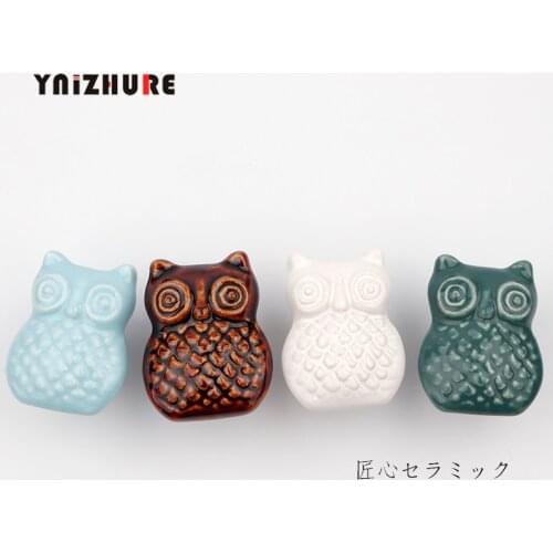 Japanese-style Owl Ceramic Wardrobe Drawer Pull Handle Furniture Knob Hardware Europe Cabinet Cupboard Handles Drawer Pull