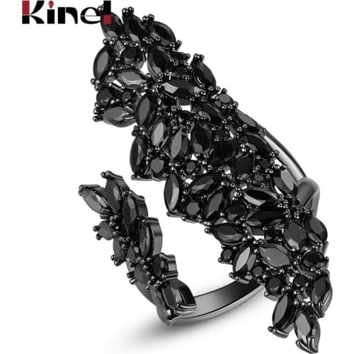 Kinel Luxury Natural Wind Irregular CZ Zircon Ring For Women Party Dating Vintage Jewelry Gun Black Female Rings Christmas Gift