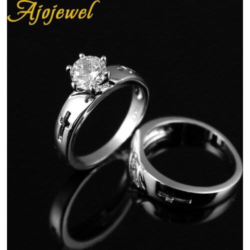 Size 7 Classic Hollow Cross Zirconia Engagement Wedding Ring Set For Women Men
