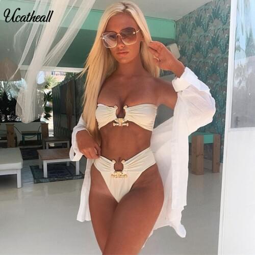 Sexy Metal Rings Brazilian Bikini 2021 Women Swimwear Female Swimsuit Two-piece Bikini Set High Waist Bathing Suit Swim