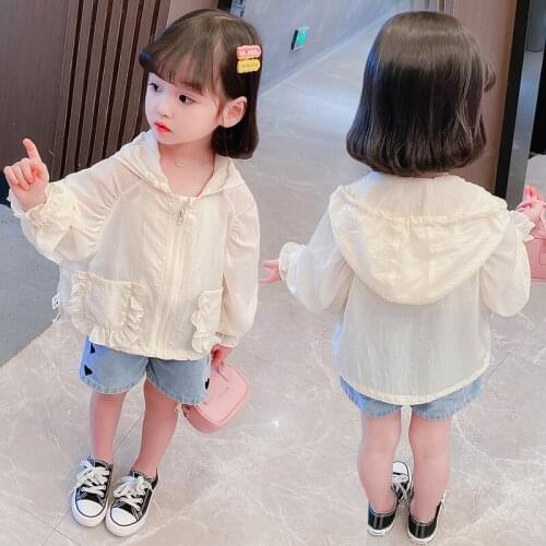Children new girls summer clothing western style hooded lightweight coat thin section breathable sunscreen clothing top tide