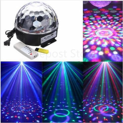 Mini LED Laser Projector MP3 DJ Club Lamp Disco Party Music Crystal Magic Ball Stage Effect RGB Spot Light With USB Disk+Remote