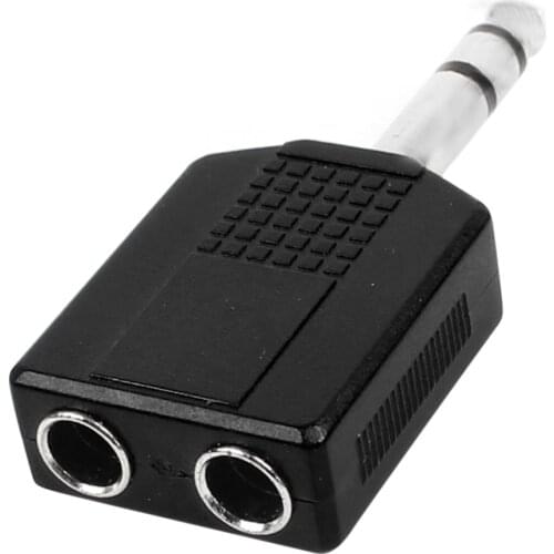 Mono 6.35mm Male Plug to Dual 6.35mm Female Socket Splitter Adapter Connector