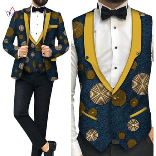 African Print 2 pieces Men Jacket and Vest Clothing Dashiki Gentlemen Set Bazin Plus Size Traditional African Clothing WYN1085