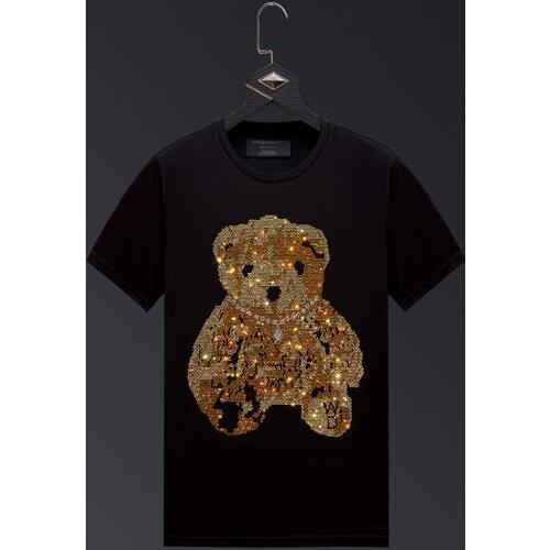 2021 Bear Rhinestones Men T Shirts Streetwear Fashion Man Clothing Slim Modal Cotton O Neck Short Sleeve T-shirts Plus Size 6XL