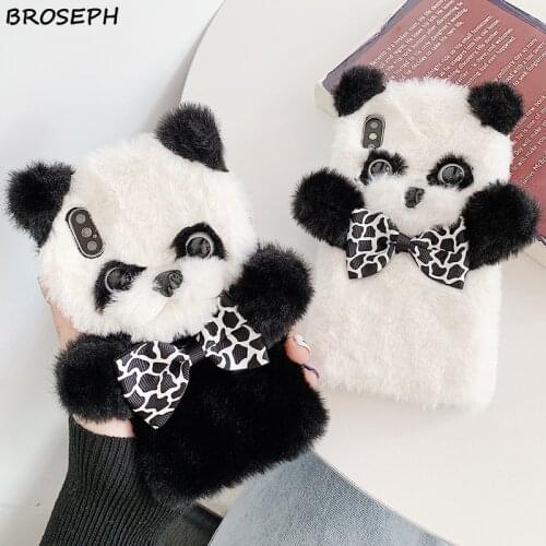 Cute Cartoon Panda Plush Phone Case For iPhone 12 Pro Max X Xr Xs Max Soft Silicone Cover For iPhone 7 8 Plus Women Girls Cases