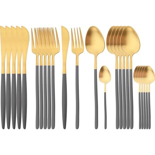 6Set/24Pcs Gold Cutlery Set Dinner Knife Fork Tea Spoon Dinnerware Set 304 Stainless Steel Silverware Kitchen Flatware Tableware