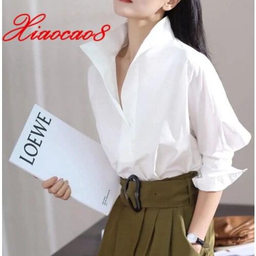 New Fashion 2021 Women Shirts and Blouses Femmel Long Sleeve White Khaki Blouse Tops Lady Plus Size Blusas Spring Ropa Mujer