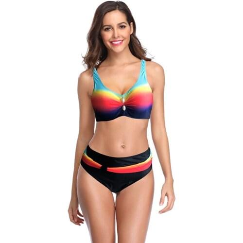 2021 European and American Swimwear New Split Bikini Rainbow Gradient Swimsuit Quick Sale Burst Cross-border Hot Sale